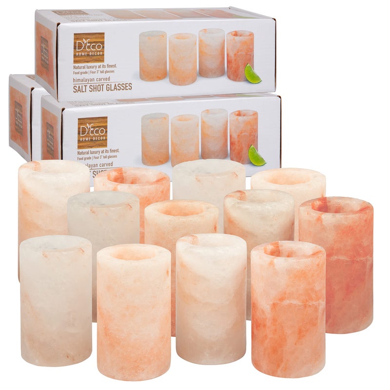 Deco Himalayan Salt Shot Glasses (12 Pack) - Hand-Carved 3" All-Natural Pink Salt Tequila Shooters Set - Mess-free way to add salty flavor to any shot - Great for Parties, Home Bars & Valentines Gift - Image 1